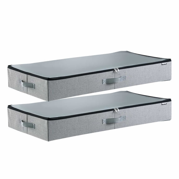 2-piece set of storage containers under the bed, with transparent lid, 45L large thin storage box 33.5x16.9x 4.7 inches, drawer storage under the bed, used for storing clothes, shoes, and blankets, b