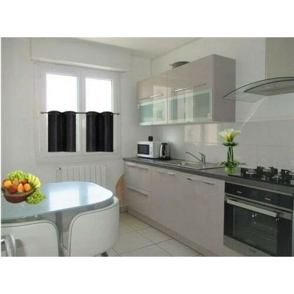 2 piece short blackout Insulated Curtain 30" Wide X 36" Long Half Window Panels Tiers Grommet top Black color D24