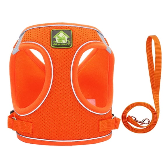 2-piece suit Pet Dog Cat Harness + Leash, Adjustable Soft Mesh Comfortable Vest Harnesses, Breathable Night Reflective Strips (for 3.3-6.6 lb)