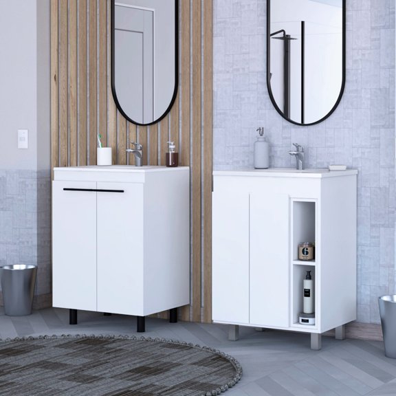 2-piece white freestanding vanity with matching hardware - Maintain a stunning bathroom look for years