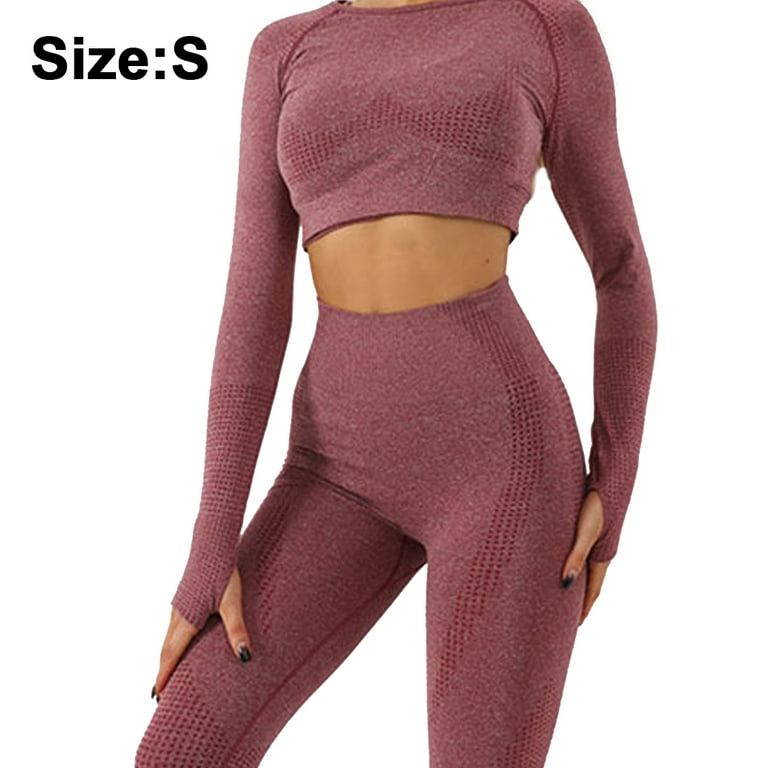 Women's Seamless Workout Outfits Athletic Set GYM Leggings + Crop