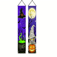 thumbnail image 1 of 2 pieces, 2D Flat Halloween atmosphere porch hanging logo decoration banner, mummy ghost and witch hat pattern Halloween couplets, holiday home hanging flag, suitable for front door, courtyard, porch, 1 of 5