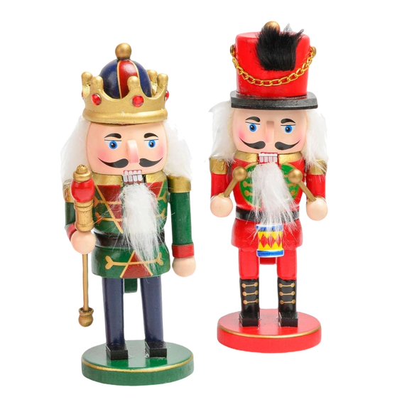 2 pieces 5.91inch Nutcracker Figures Wooden Xmas Figures Doll Home Bookcase Decoration Style C