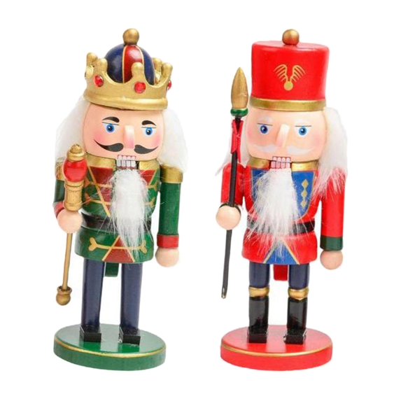 2 pieces 5.91inch Nutcracker Figures Wooden Xmas Figures Doll Home Bookcase Decoration Style E