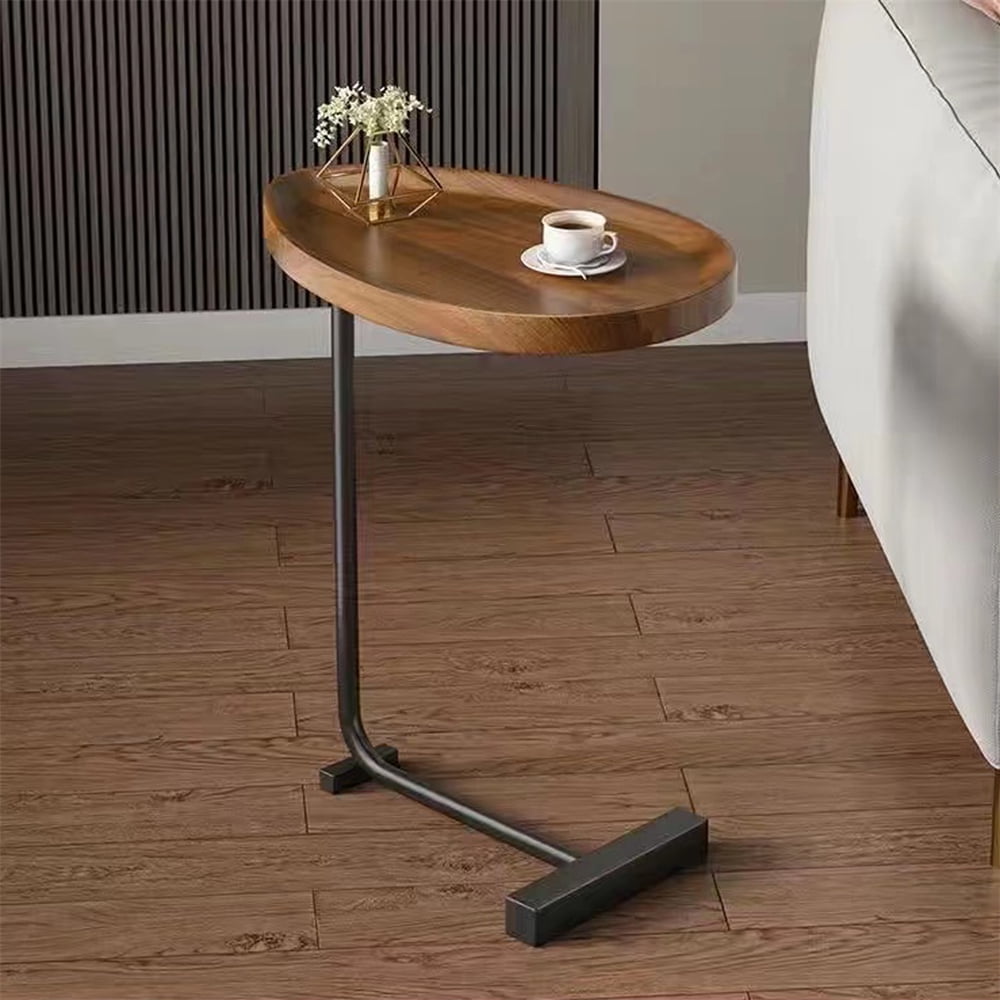 2 pieces Brown C shaped Side Table with Sturdy Metal Frame Brown C Shaped End Table Set of 2 Coffee Table Side Tables for Couch Bed Small Spaces