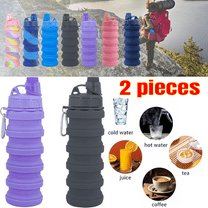 2 pieces Foldable Water Bottle Two-Pack for Travel and Sports, Convenient and Portable Silicone Waterproof 500ml Camping Bottles with Climbing Buckle