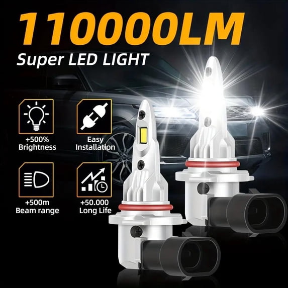 2 pieces LED Headlight Bulbs 6000K Compatible with H7, H4, H11, H8, H9, 9005 HB3, 9006 HB4, Suitable for Various Car Brands Like for TOYOTA, for Honda, Chevy, And for DODGE