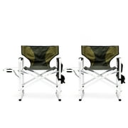 2-pieces Lightweight Folding Directors Chairs Outdoor, Aluminum Camping Chair with Side Table and Storage Pouch, Oversized Directors Chair for indoor, Outdoor Camping, Picnics and Fishing, Green