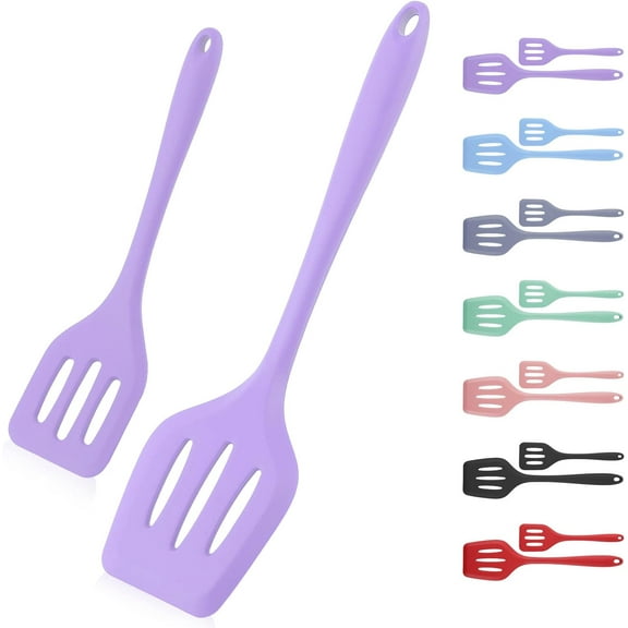 2 pieces Silicone Slotted Spatula, Heat Resistant Silicone Turner, Slotted Spatula for Cooking, Spatulas for Nonstick Cookware, Rubber Spatula for Fish, Eggs, 2 pack (12 in + 8.1 in)