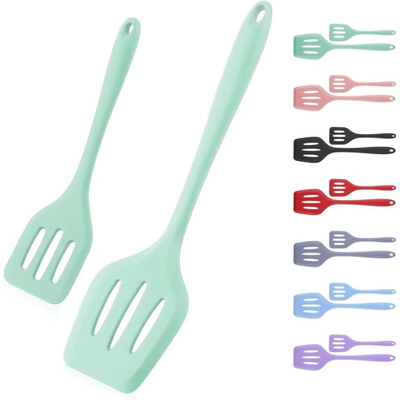 2 pieces Silicone Slotted Spatula, Heat Resistant Silicone Turner, Slotted Spatula for Cooking, Spatulas for Nonstick Cookware, Rubber Spatula for Fish, Eggs, 2 pack (12 in + 8.1 in)