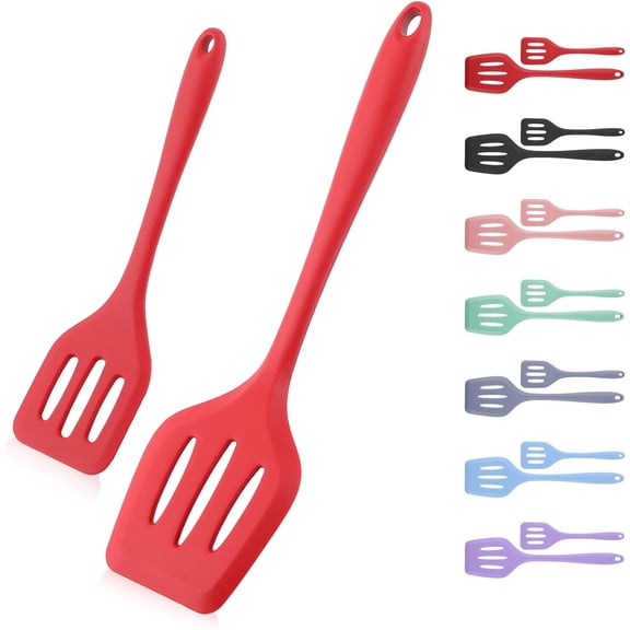 2 pieces Silicone Slotted Spatula, Heat Resistant Silicone Turner, Slotted Spatula for Cooking, Spatulas for Nonstick Cookware, Rubber Spatula for Fish, Eggs, 2 pack (12 in + 8.1 in)