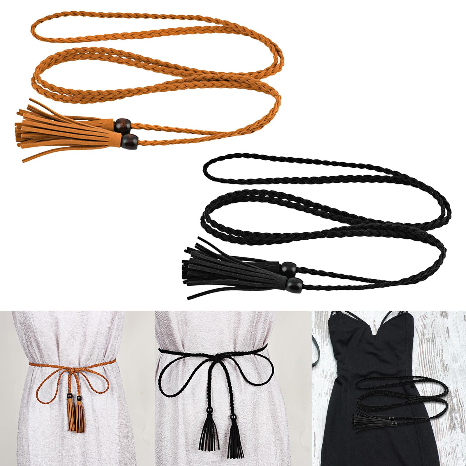 2 pieces Woven Tassel Waist Belt Vintage Style Casual Waistband Waist ...