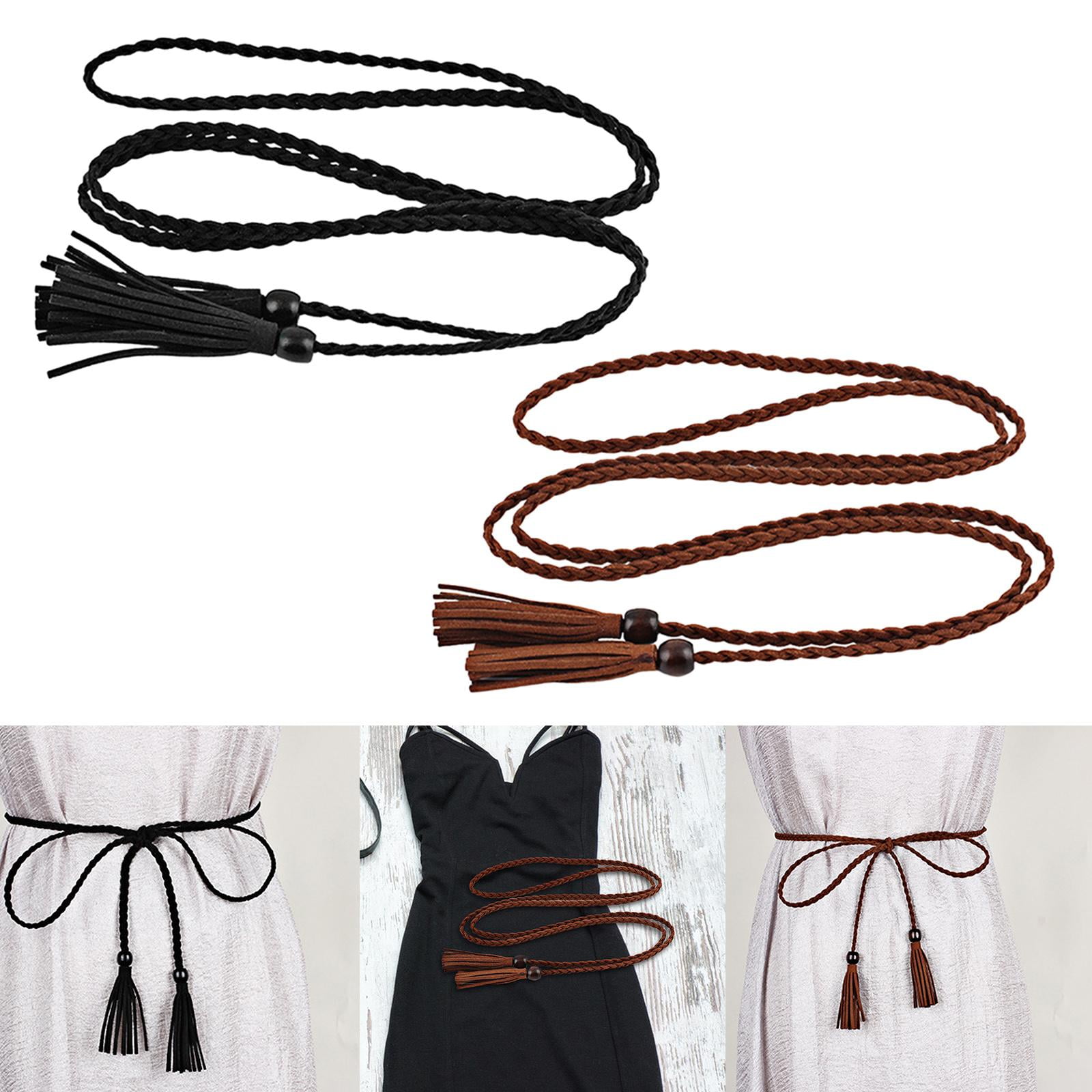 Vintage Rope Braided Belt with pendant Vintage 1980s 80s Braided Woven White Brown Shell Bead Satin  main image 3