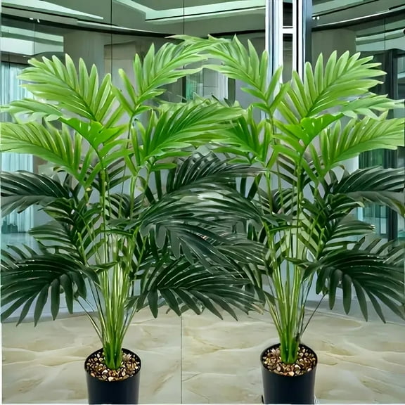 2 pieces artificial Plants green palm trees, suitable for outdoors, home decoration, garden terrace courtyard living room wedding hotel decoration, suitable for Easter, St. Patrick's Decorative