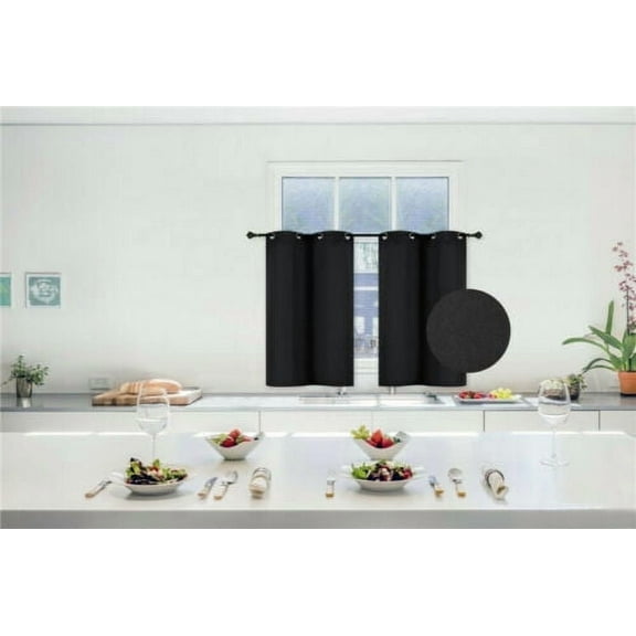 2 pieces black K54 thermal panel small curtain kitchen nursery window grommet blackout size 28" wide X 54" length light blocking