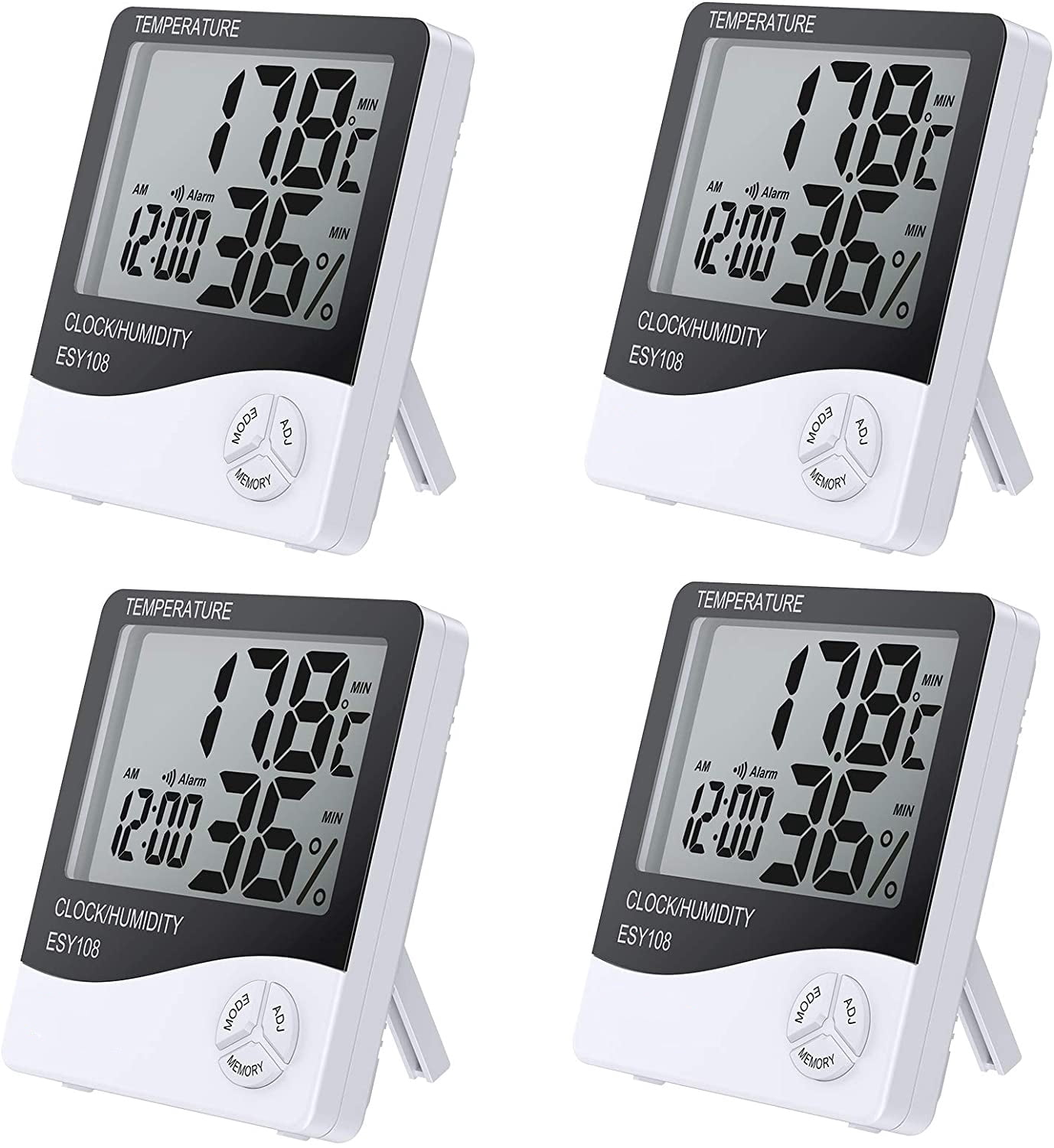 2 pieces indoor LCD digital temperature hygrometer with LCD display temperature meter humidity meter and system time 12 hours/ 24 hours with alarm