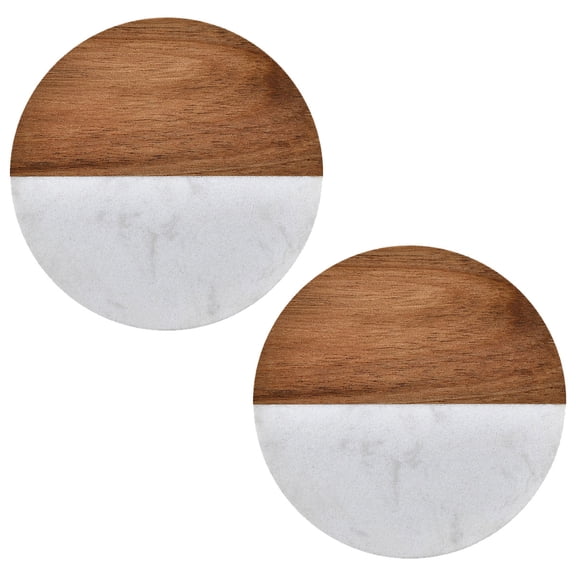 2 pieces of insulation pads, tea cups and coffee placemats，marble mosaic acacia wood ceramic coasters