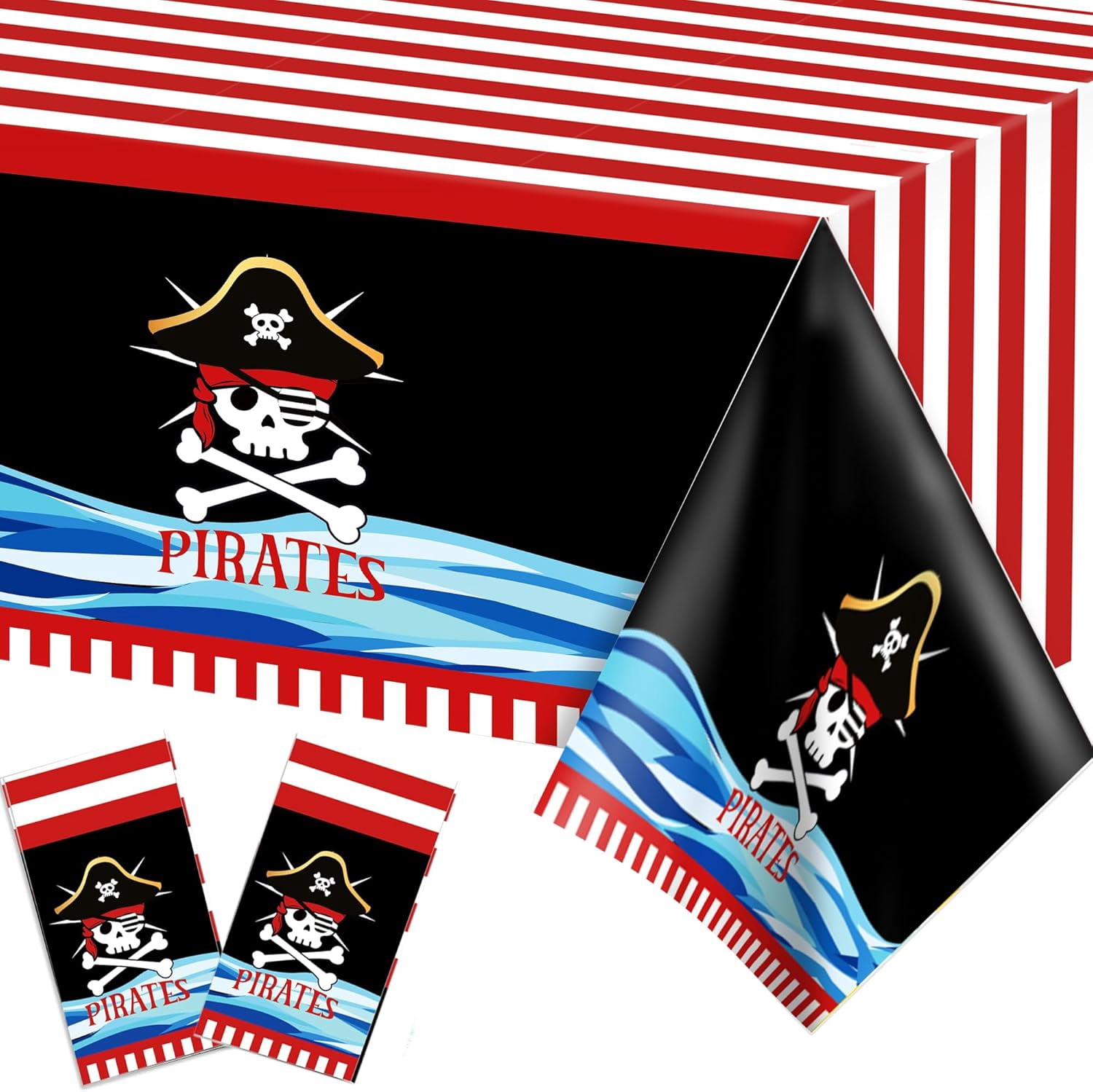 2 pieces of pirate theme disposable tablecloths, black plastic ...