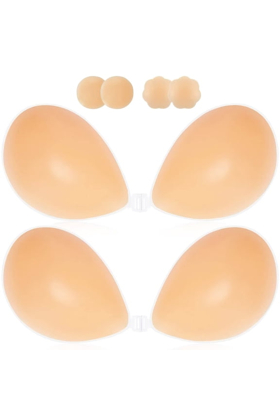 2 pieces of strapless silicone invisible bra 4 pieces of silicone breast patch washable and reusable for backless and strapless clothing