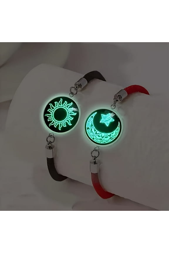 2 pieces/set Fashion Couple Sun, Moon and Stars Boyfriend and Girlfriend Gift Box, Best Friend Combination Luminous Bracelet Set, Stainless Steel Sweat-proof and Fading-proof