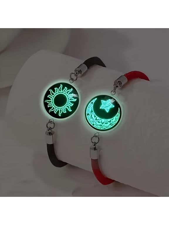2 pieces/set Fashion Couple Sun, Moon and Stars Boyfriend and Girlfriend Gift Box, Best Friend Combination Luminous Bracelet Set, Stainless Steel Sweat-proof and Fading-proof