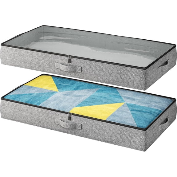 2 pieces of storage container under the bed, 4.5 inches high and low profile clothing storage box under the bed, with solid side walls/bottom, under the bed storage box 2 storage thin trash bins