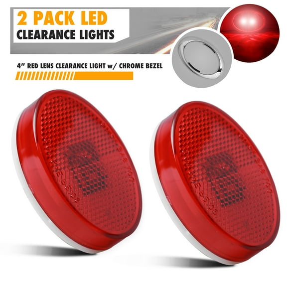 2 pk 4" Red Oblong Clearance Light Side Marker Truck Trailer w Chrome Bezel 2 LED