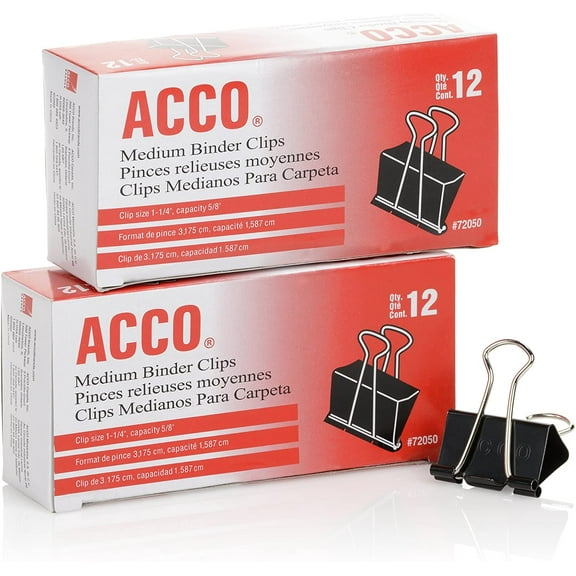 2 pk ACCO Binder Clips, Medium, 12 per box ACC72050