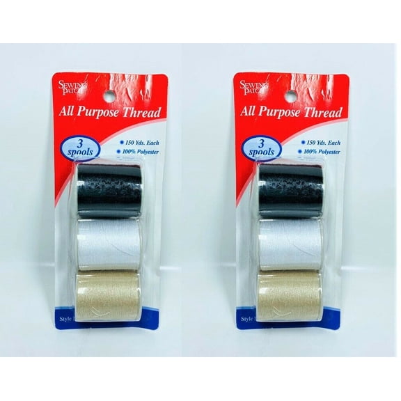 2 pk Allary #409 100% Polyester All Purpose Thread, 3 Spool (Wht,Blk,Beige)