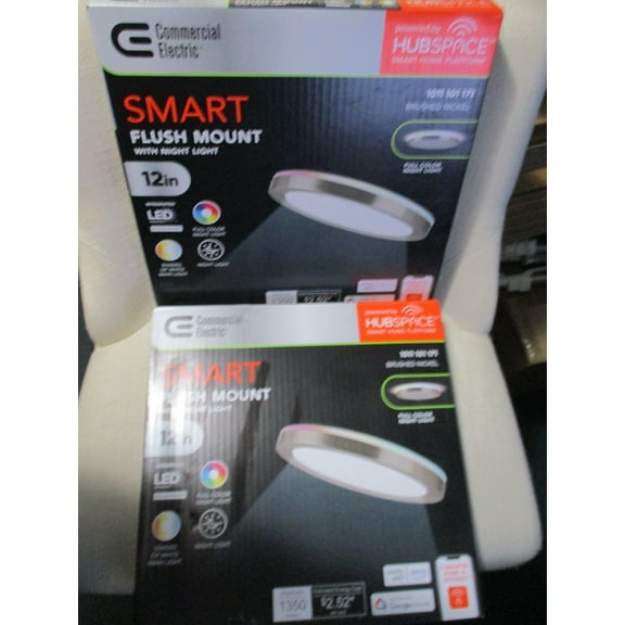 2 pk CE 12 in. LED Flush Mount Smart CCT RGB Br. Nickel w/ Night Light Hubspace