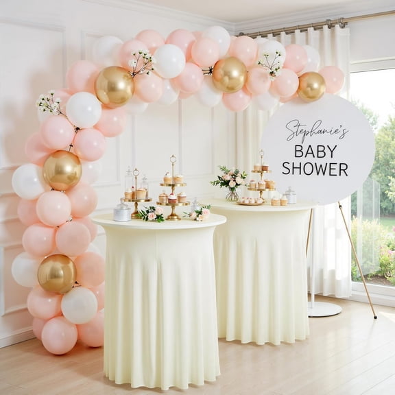 2 pk Ivory Cocktail Table Cloth Round 32×43in—-High Top Highboy Bar Cocktail Tablecloths-Wrinkle Free Stretchy Fitted Spandex Table Covers with Ruffle Desk Skirt for Wedding Banquet Party Tables