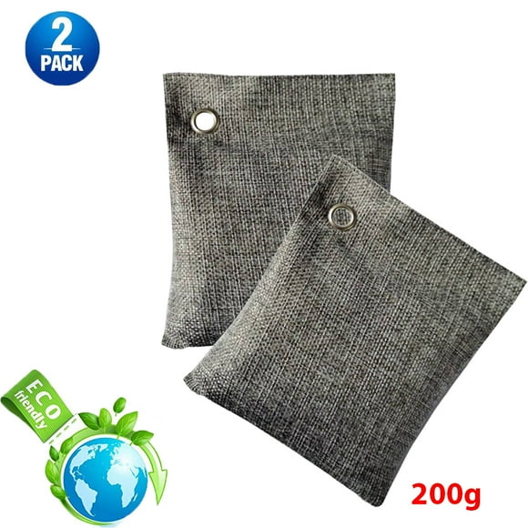 2 pks LIGHTSMAX 200g Natural Bamboo Activated Charcoal Air Purifying Bags, Shoe Deodorizer and Odor Remover, 100% Chemical-Free and Natural Non-Toxic