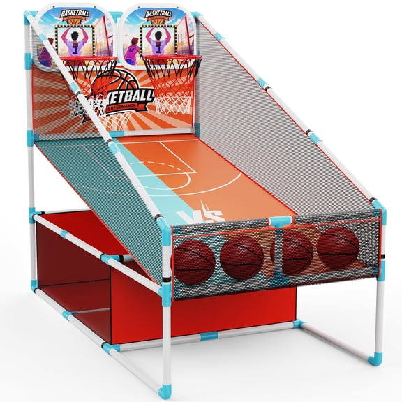 2-player Arcade Basketball Game Set Upgraded Indoor Hoop With Led Light Electronic Scoreboard 4 Balls Carnival Games Sports Toys 3-10 For Home Party Backyard Outdoor Gifts