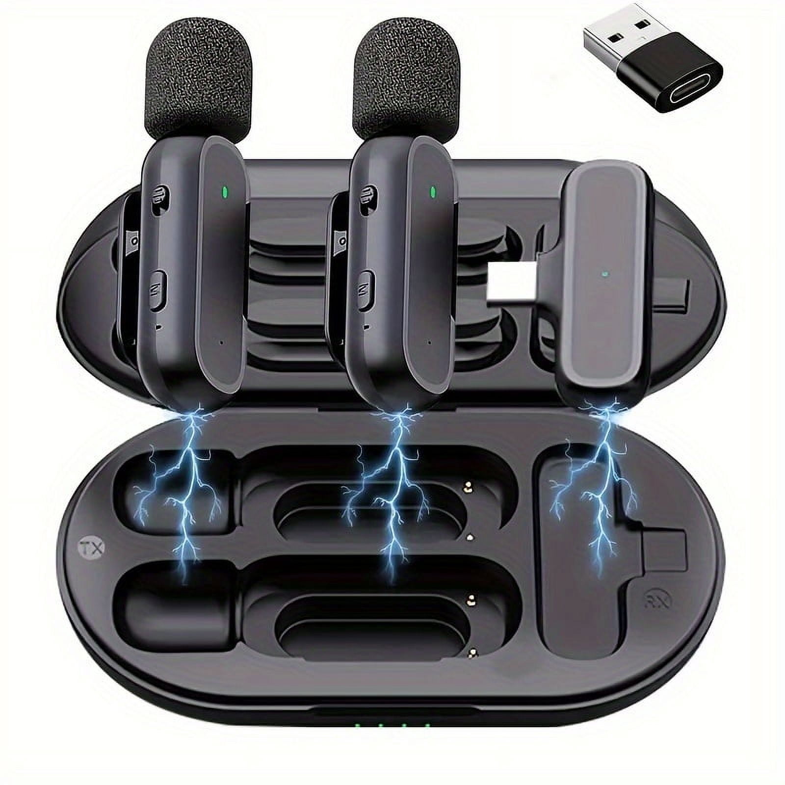 2 professional wireless collar microphone, noise reduction plug and play, suitable for Android, iPhone, iPad, including adapters, suitable for live broadcast, recording, Vlog, wireless microphone.
