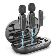 2 professional wireless collar microphone, noise reduction plug and play, suitable for Android, iPhone, iPad, including adapters, suitable for live broadcast, recording, Vlog, wireless microphone.