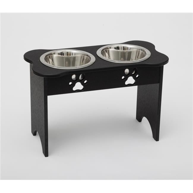 2 qt. 15 in. Tall High Double Poly Wood Dog Bowl with 2 Stainless Steel Bowls, Black