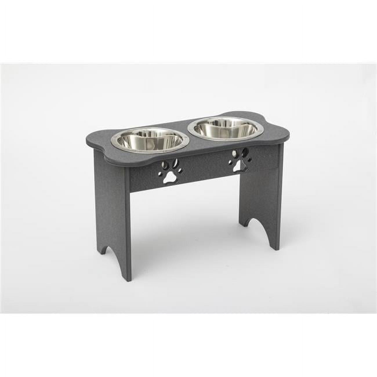 2 qt. 15 in. Tall High Double Poly Wood Dog Bowl with 2 Stainless Steel Bowls, Dark Gray