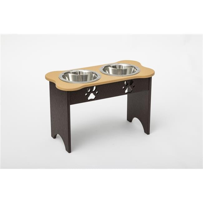 2 qt. 15 in. Tall High Double Poly Wood Dog Bowl with 2 Stainless Steel Bowls, Light Oak Top & Milwaukee Brown Base