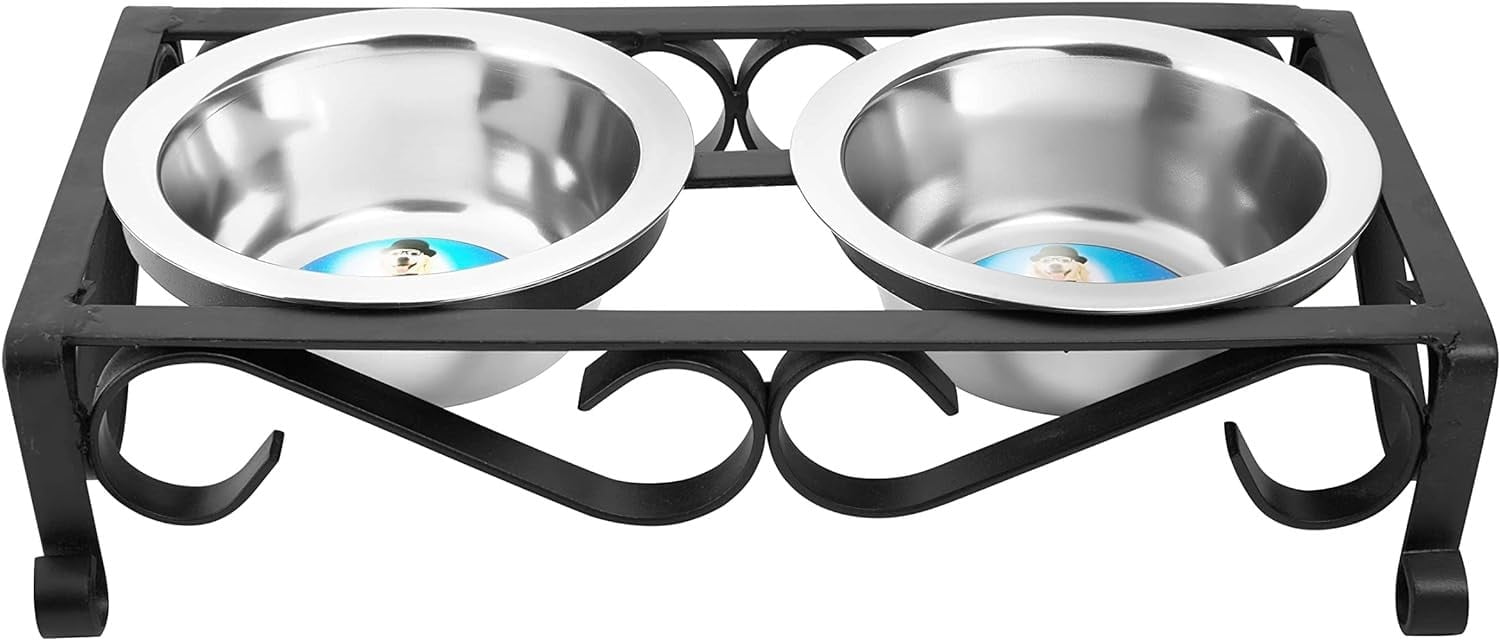 2 qt. Raised Wrought Iron Elevated Feeder, Black