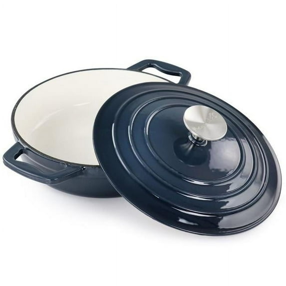 2 qt. Round Enameled Cast Iron Braiser Pan, Dark Blue
