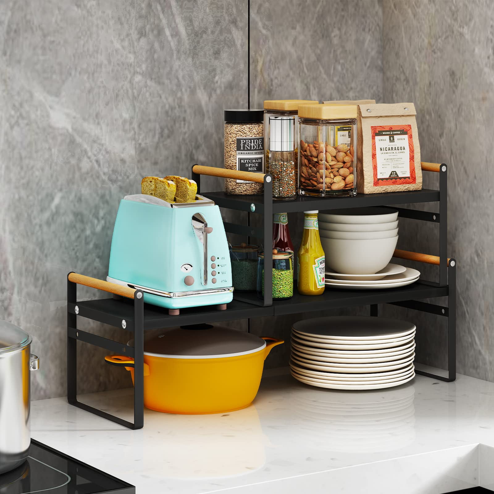 （2 retractable frames）Expandable Shelf Organizer,Stackable