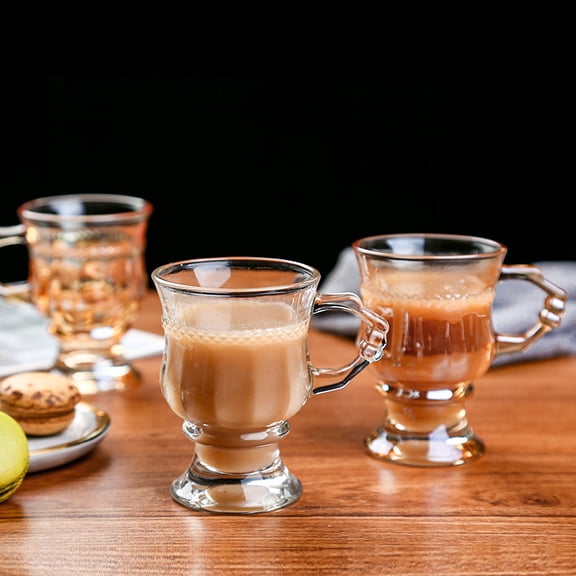 2 retro amber transparent glass tea cups, coffee cups, beer cups, with spoons, high temperature resistant and thickened.