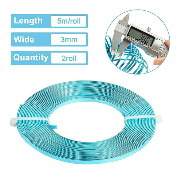 2 roll Aluminum Wire Flat Craft Wire Bezel Strip Wire for Cabochons Jewelry Making Deep Sky Blue 3x1mm about 5m/roll