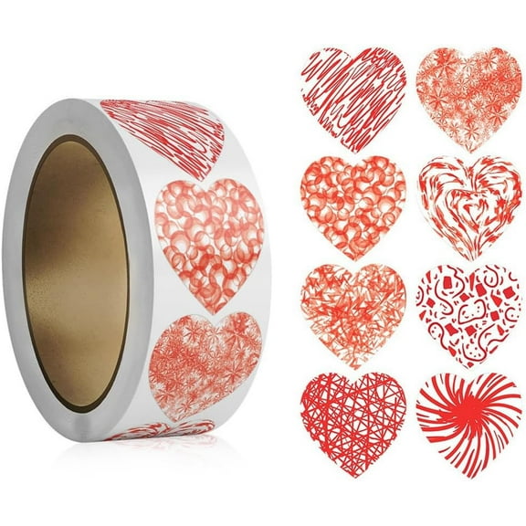 2 rolls Paste Paper Self-Adhesive Heart Stickers Red 57x28mm 500pcs/roll