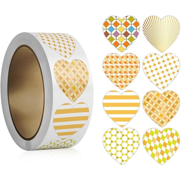 2 rolls Paste Paper Self-Adhesive Heart Stickers Wheat 57x28mm 500pcs/roll