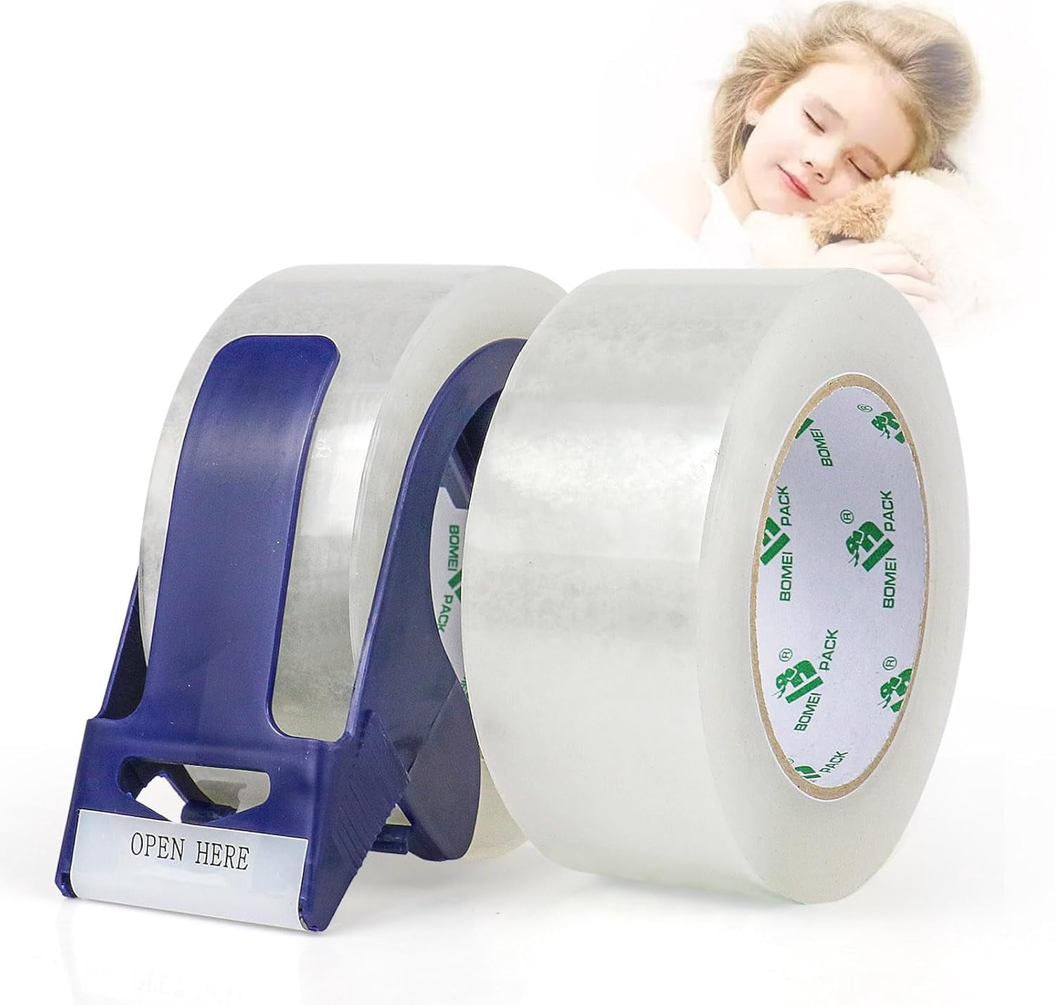 2 rolls of transparent noiseless heavy-duty packing tape, with blue dispenser, packing tape 1.88 inches 110 yards, 2.4 industrial-grade mailing tape, suitable for moving packaging mailing, office and
