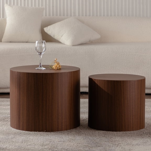 2-round Wooden Coffee Tables, Modern End Side Tables For Bedroom Living Room, Nesting Design Space Efficiency, Wearproof And Fascinating 2 Table , Wood Small Rooms, Room Coating
