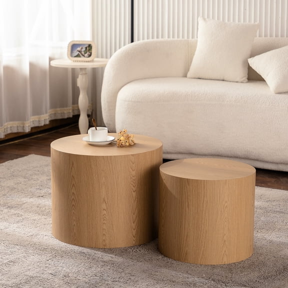 2-round Wooden Coffee Tables - Nesting Side For Small Rooms Waterproof And Functional Modern Round Bedroom Living Room Wear-