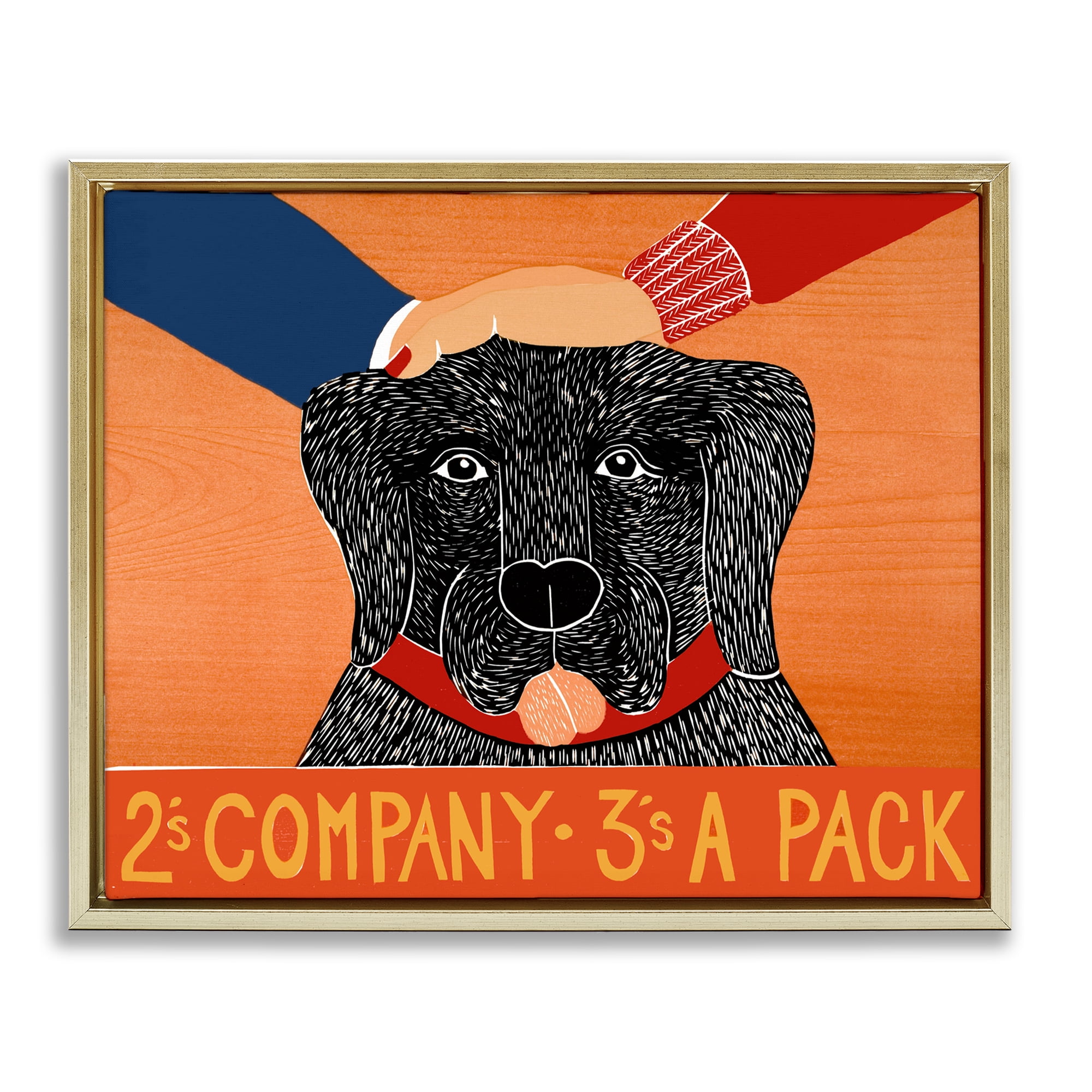 2's Company Dog Gold Framed Floater Canvas Wall Art, design by Stephen Huneck