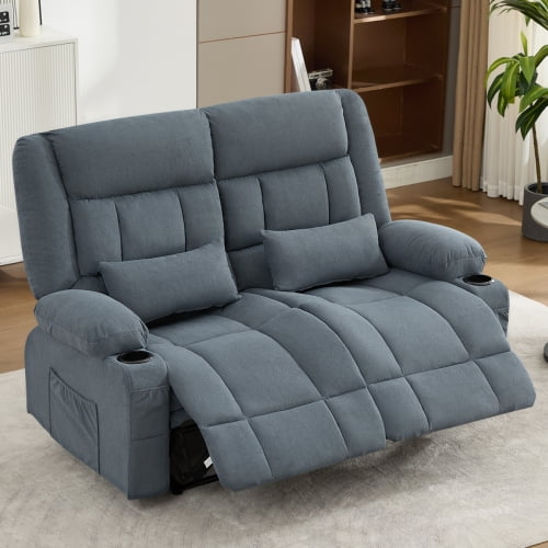 2 seater Recliner Loveseat with Cup Holders for Living Room Love Seat Manual Oversized Recliner with Ergonomic, Side Pocket for Adult